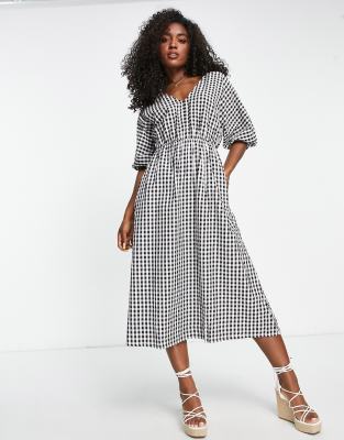 Mango gingham midi dress sale