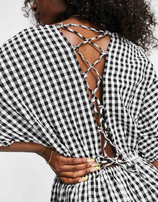 mango gingham midi dress Checkered midi dress with ruched detail