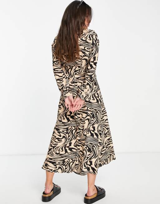 Mango lace up front midi dress in animal print ASOS