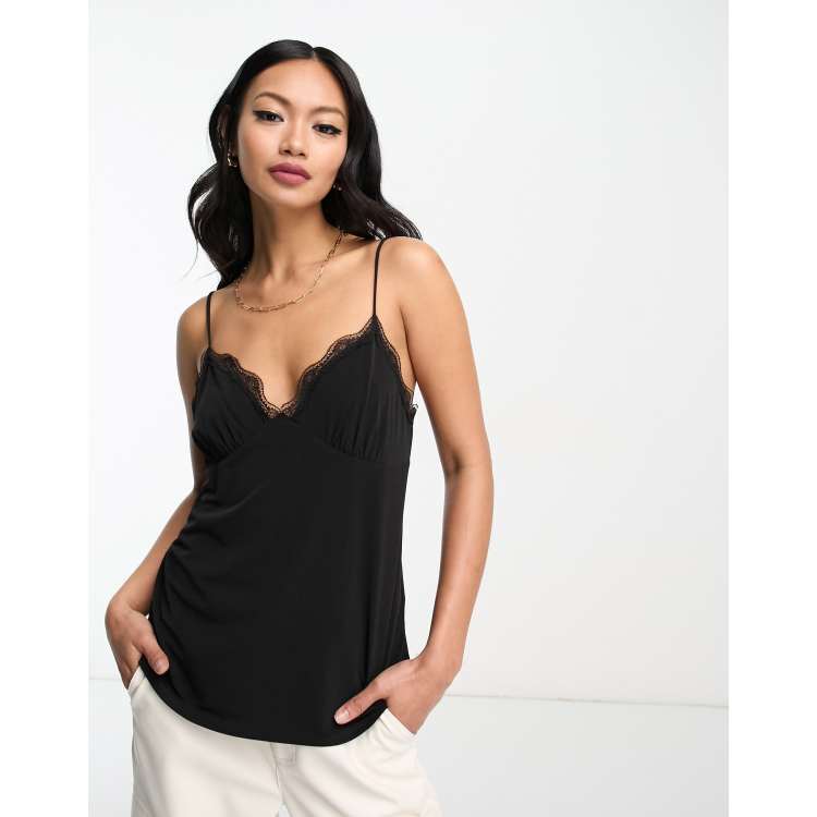 Mango lace v neck cami in black ASOS