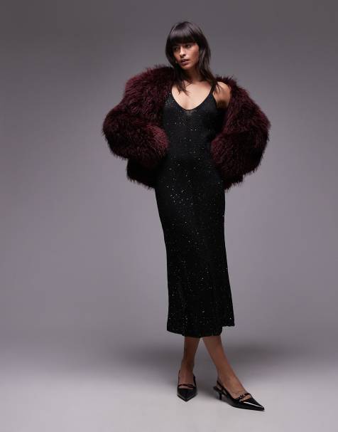 Mango - Lagdelt og sort midikjole med hotfix-udsmykninger - view 1