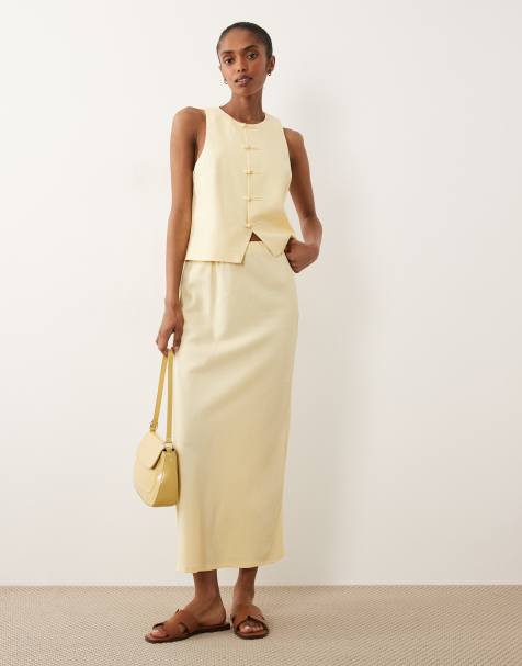 Mango Laguna linen mix column maxi skirt co-ord in butter yellow - view 1