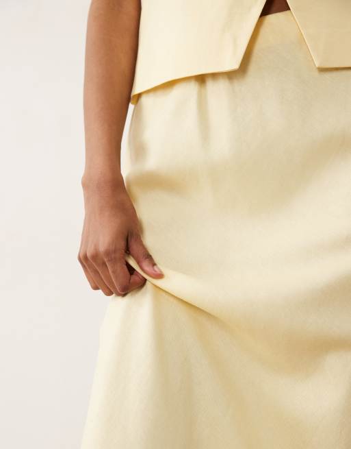 Mango Laguna linen mix column maxi skirt in butter yellow - part of a set, 4 of 5