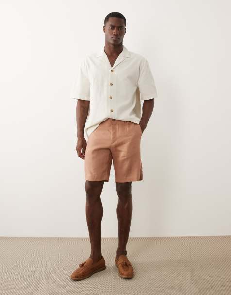 Mango - Laksefarvede shorts i 100% hør i Slim Fit - view 1
