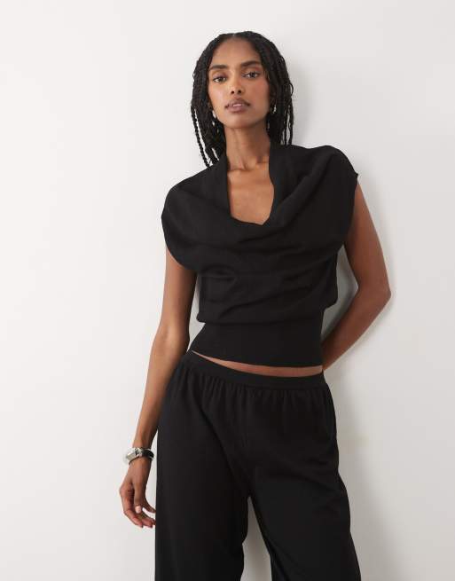 Mango - Lalala - Ensemble top sans manches à col bénitier et pantalon - Noir, 3 de 3