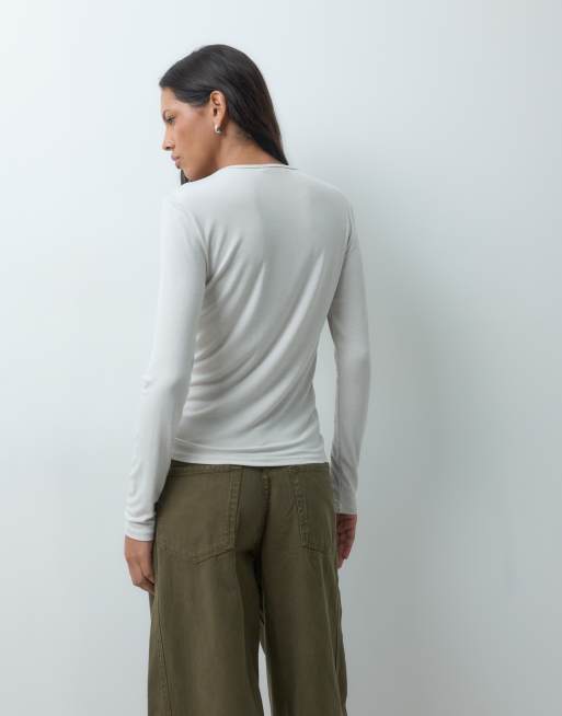 Mango långärmad t-shirt i naturvit, 4 av 4