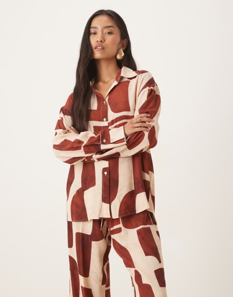 Mango – Langärmlige Hemdbluse mit abstraktem Muster, Kombiteil - view 1