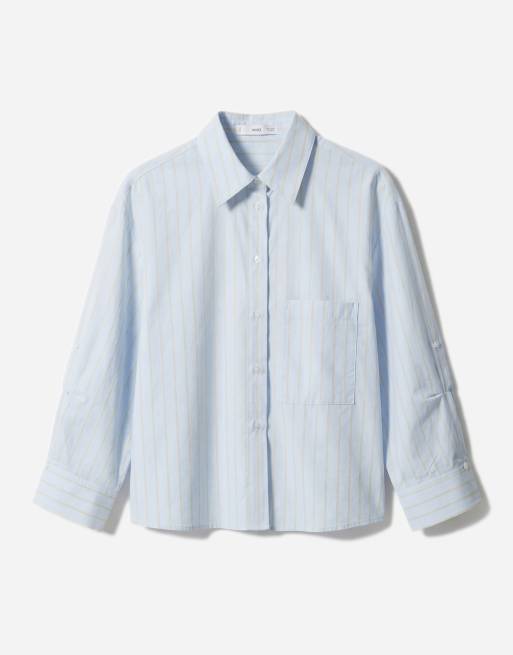 Mango – Langärmliges Hemd aus 100% Baumwolle in Pastellblau und Gelb gestreift, 5 von 7