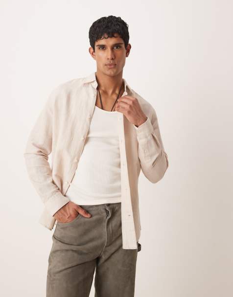 Mango – Langärmliges Hemd aus Leinenmix in Beige - view 1