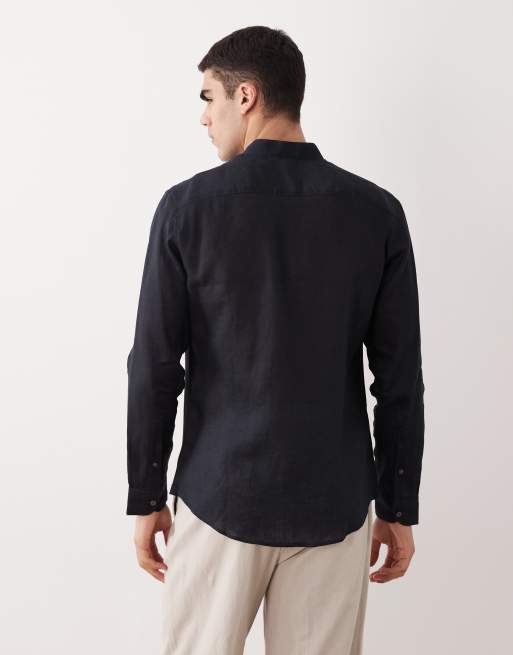 Mango – Langärmliges Hemd aus reinem Leinen in Marineblau mit Stehkragen, 3 von 5