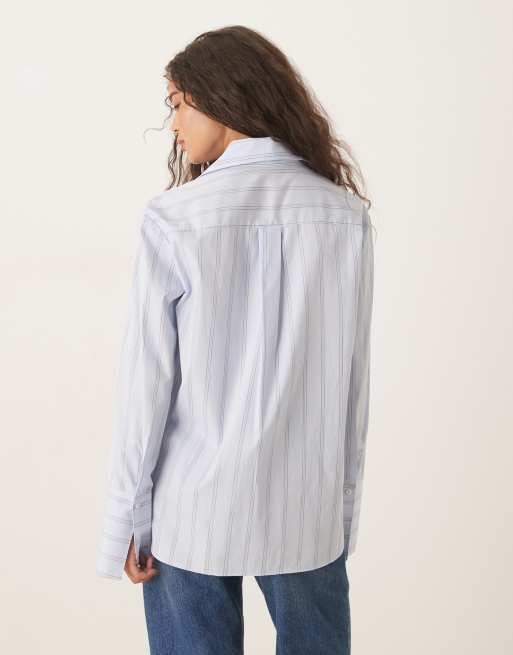 Mango – Langärmliges Hemd in zartem Blau mit Streifen, 3 von 4