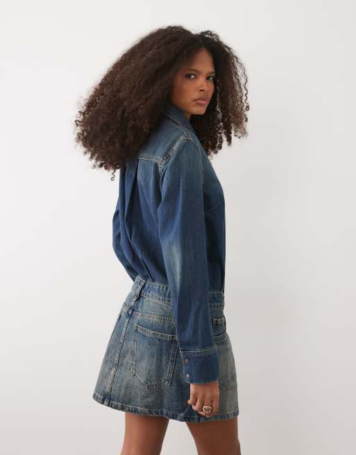 Mango – Langärmliges Mini-Jeanskleid aus 100% Baumwolle in Mittelblau, 4 von 4