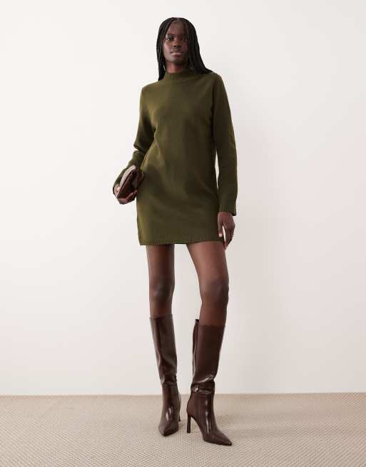 Mango – Langärmliges Mini-Strickkleid in Khaki mit Knopfdetail, 3 von 4