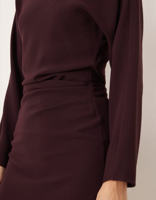 Mango – Langärmliges Minikleid in Feige mit seitlicher Raffung, 3 von 4