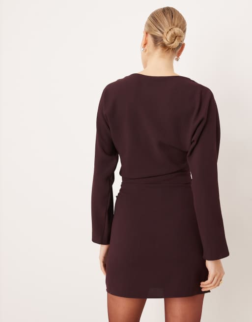 Mango – Langärmliges Minikleid in Feige mit seitlicher Raffung, 4 von 4