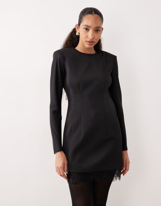 Mango – Langärmliges Minikleid in Schwarz mit Spitzensaum, 4 von 4
