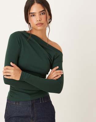 Mango - Langärmliges Oberteil in Khaki mit asymmetrischem Design-Grün