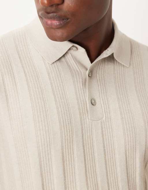 Mango – Langärmliges Polohemd aus Strick mit Zopfmuster in Hellbeige, 5 von 5