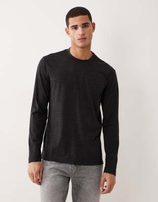 Langärmliges Relaxed-Fit-T-Shirt in meliertem Anthrazit-Grau Grau L