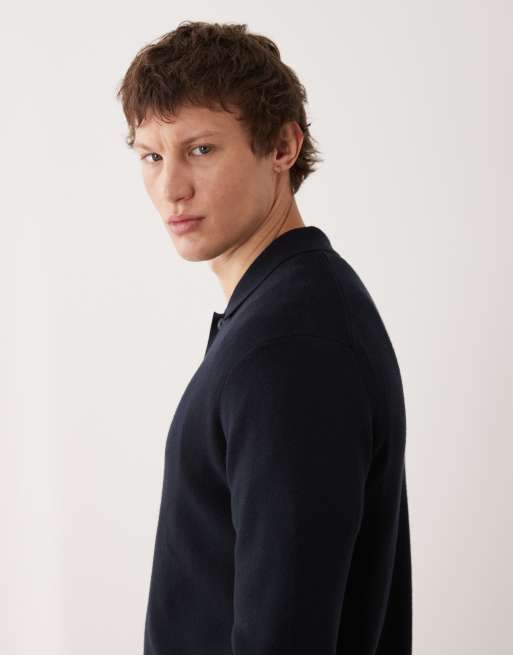 Mango – Langärmliges Strickhemd in Marineblau, 4 von 5