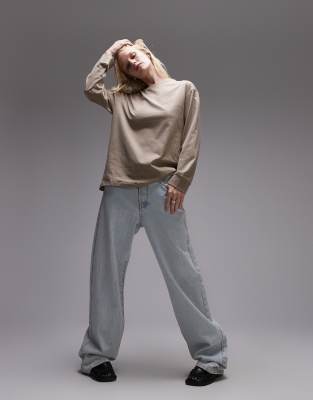 Mango - Langärmliges T-Shirt in Beige mit Rundhalsausschnitt-Neutral