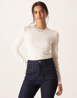 Mango - Langärmliges T-Shirt in Creme-Neutral