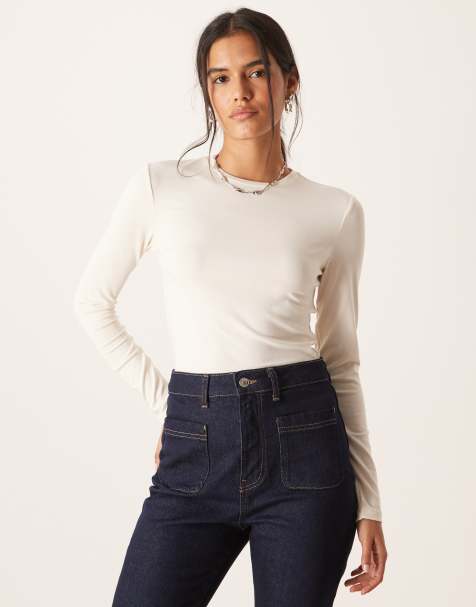 Mango – Langärmliges T-Shirt in Creme - view 1