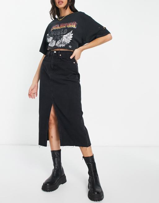 Mango Lange denim rok met split in ASOS