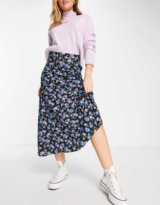 Mango - Lange rok met bloemen in zwart | ASOS
