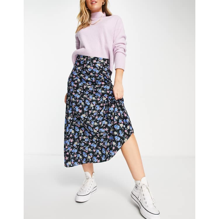 Mango Lange rok bloemen zwart ASOS