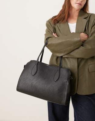 Mango Large Classic City Bag In Black