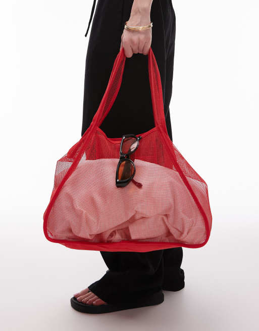Mango large mesh tote bag in red