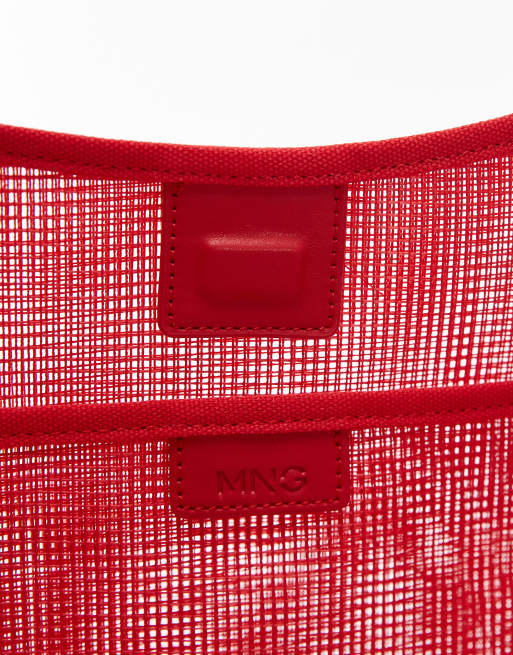 Mango large mesh tote bag in red