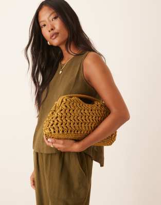 Mango Large Raffia Clutch Bag