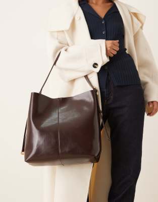 Mango Large Shoulder Bag In Brown