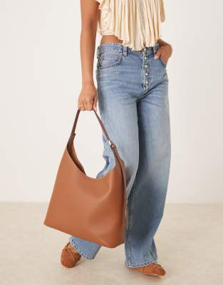 Mango Large Shoulder Bag With Adjustable Straps In Brown