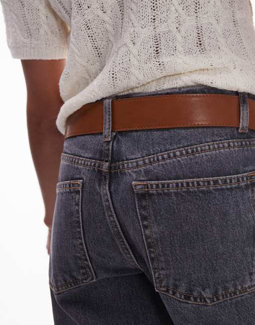 Mango large square buckle leather belt in brown, 4 of 4