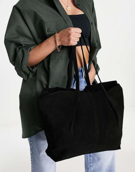 Mango large tote bag in black leather