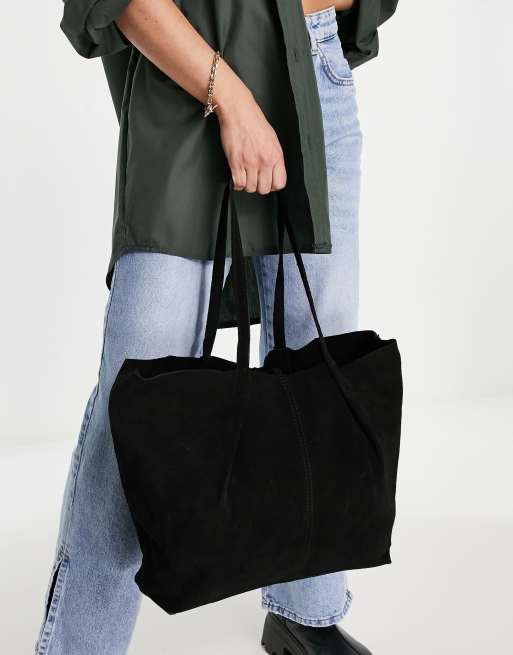 Mango large tote bag in black leather