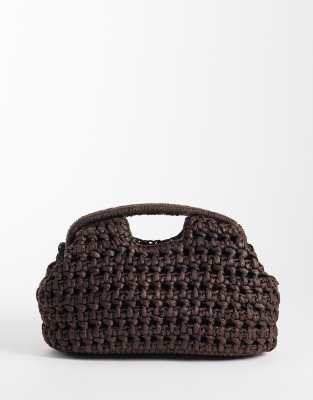 Mango Large Woven Clutch Bag In Brown