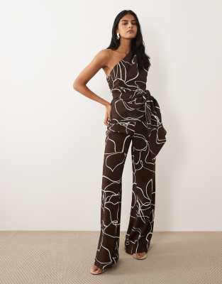 Lauren - Pantalon droit d'ensemble à imprimé tourbillons - Marron 36