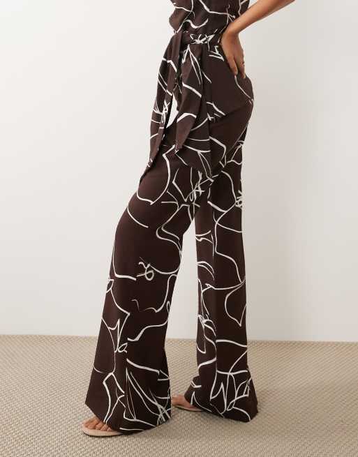 Mango Lauren - Pantaloni dritti marroni con stampa astratta in coordinato, 2 di 5