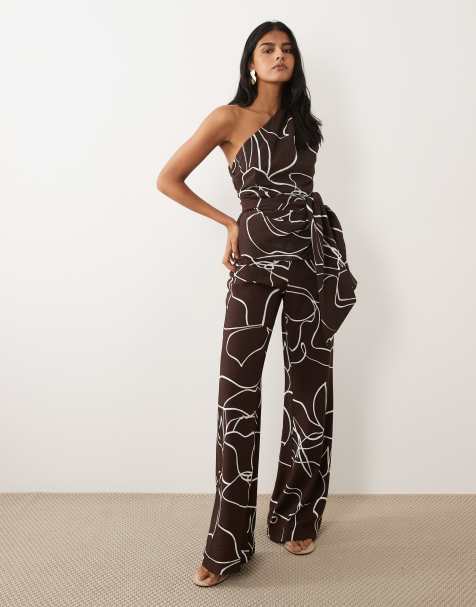Mango Lauren straight trouser co-ord in brown swirl print - view 1