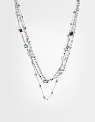Mango Layered Charm Necklace In Silver