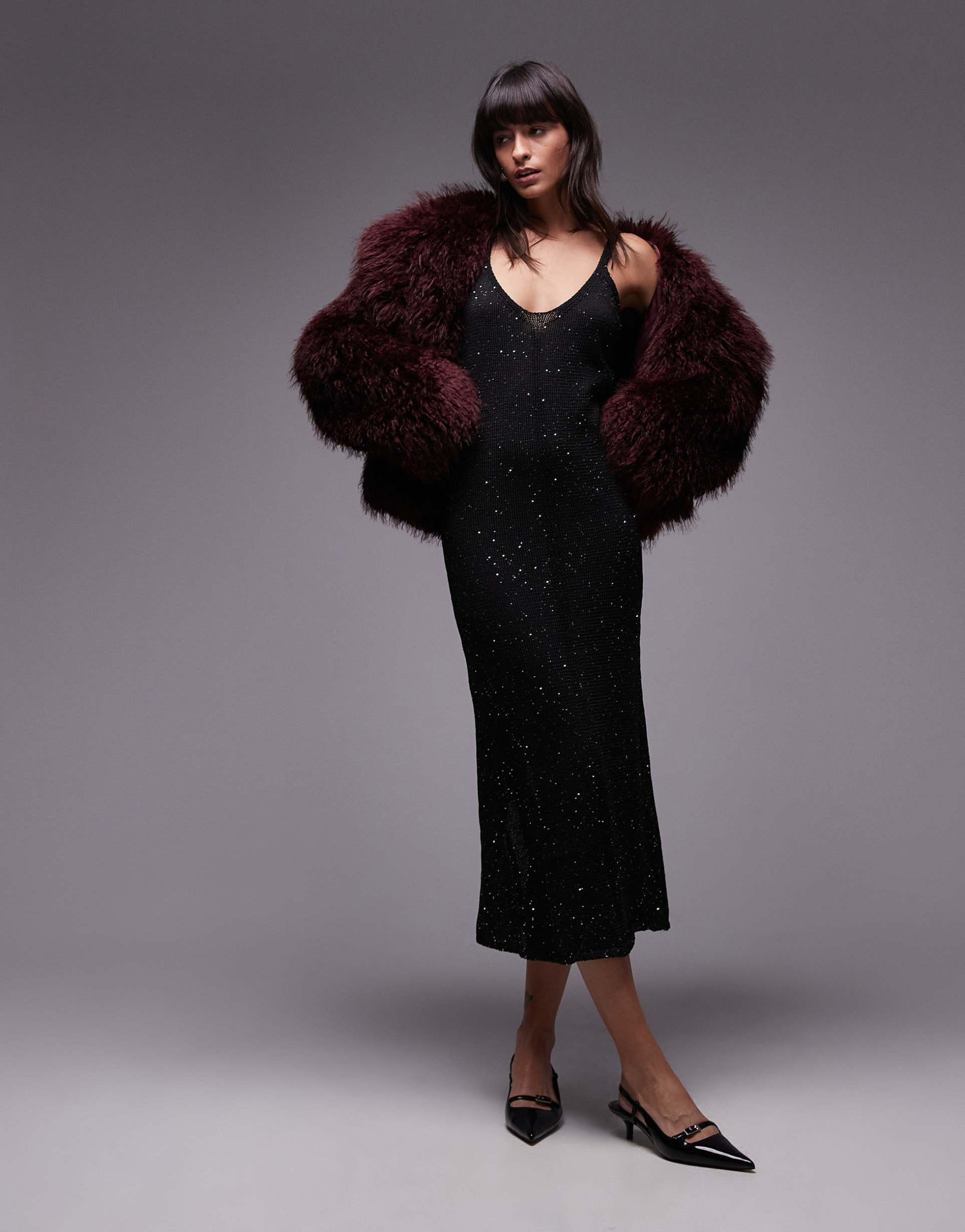 mango layered hot fix midi dress in black