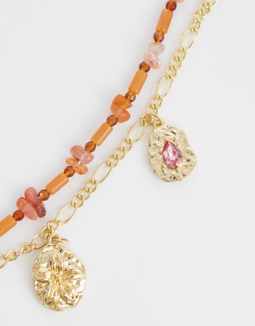 Mango layered necklace in orange and gold, 2 of 3