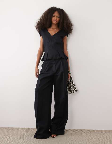 Mango - Lbolga - Baggy broek van linnenmix in marineblauw, deel van co-ord set - view 1