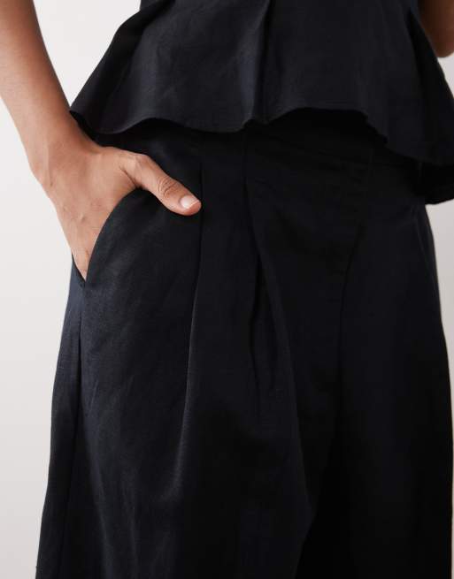 Mango Lbolga linen mix baggy trouser co-ord in navy, 3 of 5