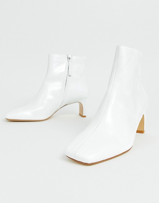 Mango leather ankle boot in White | ASOS