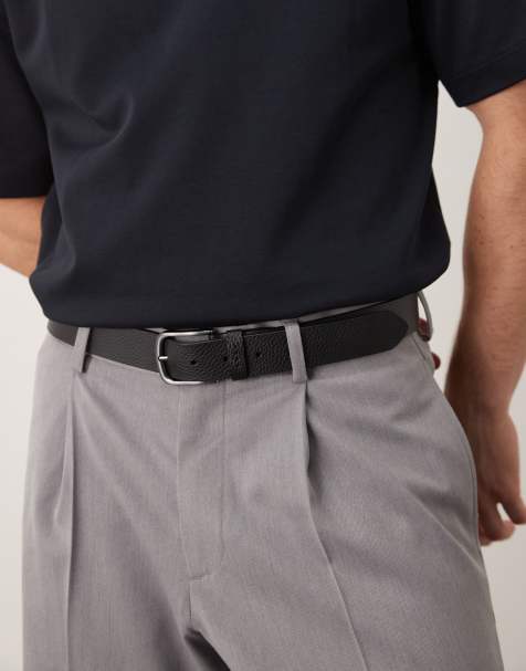 Mango leather belt with flamed finish in black - view 1